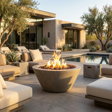 Verona Small Fire Bowl – 24" Concrete Gas Fire Pit (65,000 BTUs, NG or Propane)