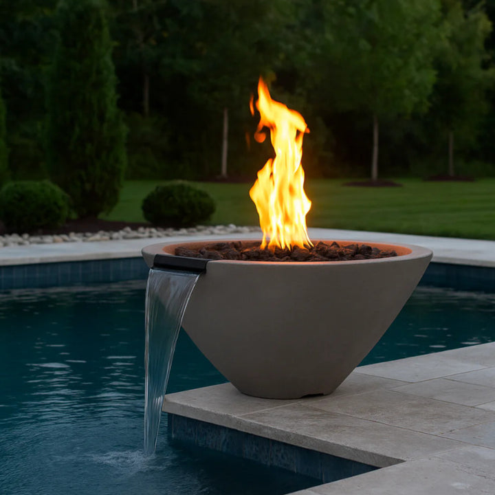 Verona Water Bowl – 32.5" Concrete Poolside Water Feature with 11" Scupper