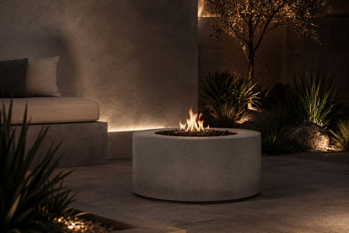 Cilindro Fire Bowl – 36" GFRC Fire Bowl (Pewter & Natural Finishes)