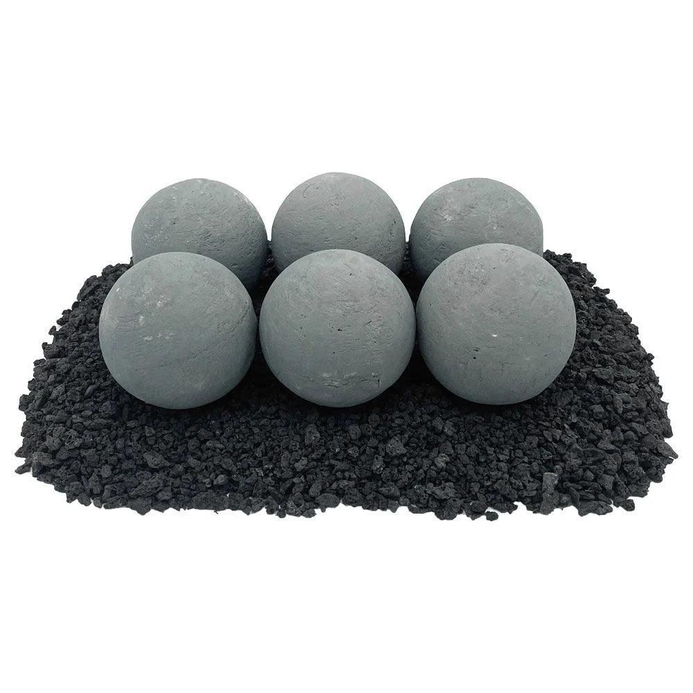 American Fire Glass AFG-FBL-CG Ceramic Lite Stone Balls, Uniform 4" Set of 6, Cape Gray