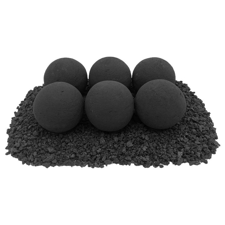 American Fire Glass AFG-FBL-MB Ceramic Lite Stone Balls, Uniform 4" Set of 6, Matte Black