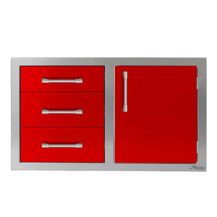 Alfresco 32-Inch Stainless Steel Right-Hinged Soft-Close Door & Triple Drawer Combo