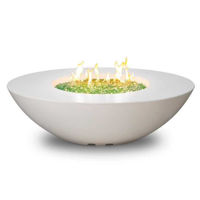 American Fyre Designs - Calais Oval - Lounge Height Firetable - White Aspen color