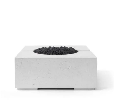 BRAVO 32" Square Outdoor Fire Feature, Sculptural Concrete Gas Fire Pit, Modern Patio Fire Pit