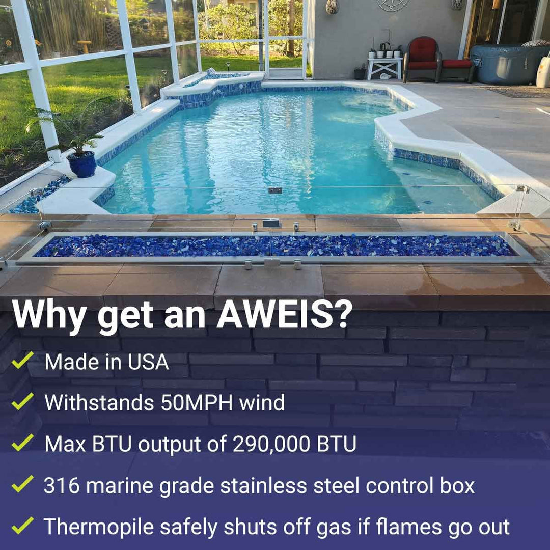 American Fire Glass 19" Round Drop-In Pan with AWEIS System (12 Fire Pit Ring) - Natural Gas Bundle