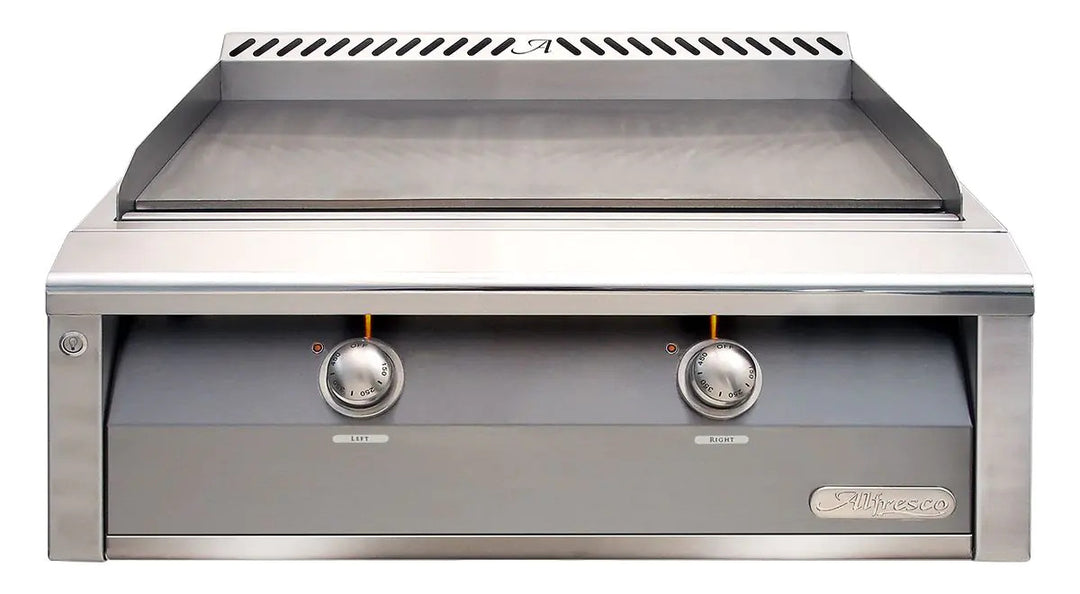 Alfresco 30-Inch Stainless Steel Built-In Gas Griddle.