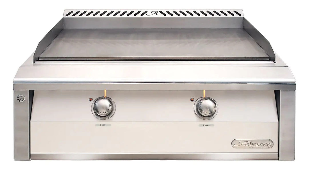 Alfresco 30-Inch Stainless Steel Built-In Gas Griddle.