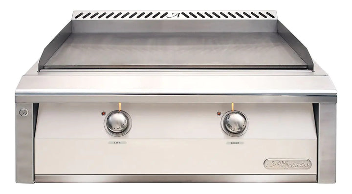 Alfresco 30-Inch Stainless Steel Built-In Gas Griddle.