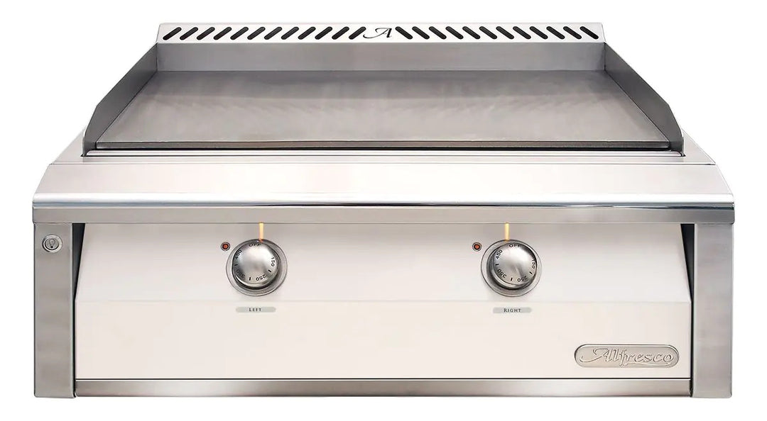 Alfresco 30-Inch Stainless Steel Built-In Gas Griddle.