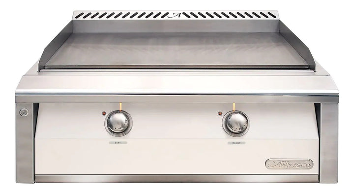 Alfresco 30-Inch Stainless Steel Built-In Gas Griddle.