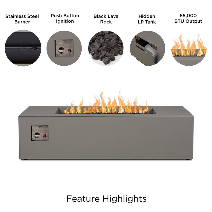 Covewood 58-Inch Low Profile Rectangular Aluminum Natural Gas Fire Pit Table in Cloud Gray (Ships Propane with Conversion Kit)