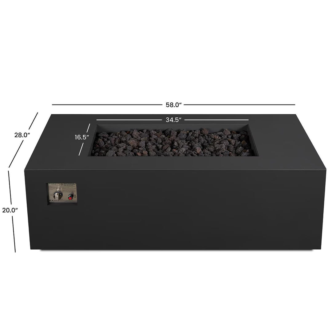 Real Flame 58-Inch Rectangular Aluminum Natural Gas Fire Pit Table – Charcoal