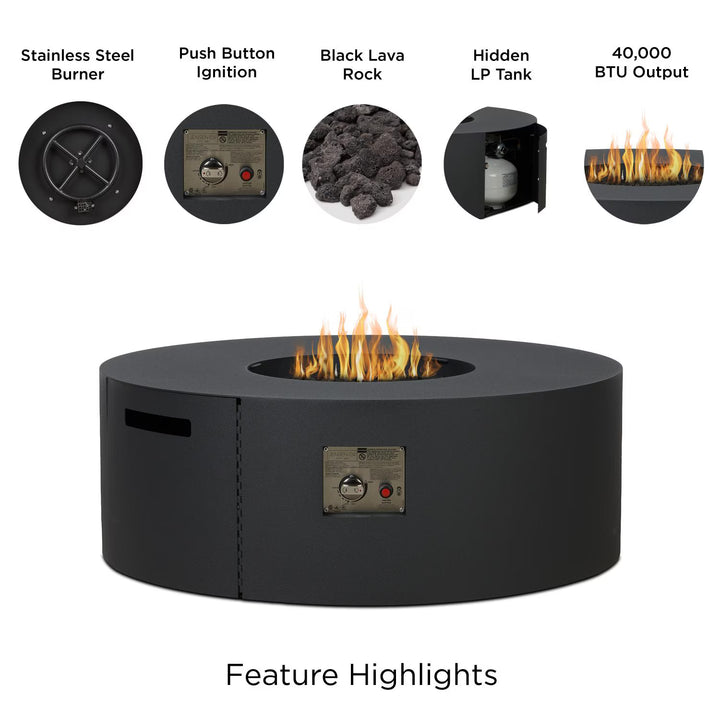 Real Flame 41-Inch Round Aluminum Natural Gas Fire Pit Table – Charcoal