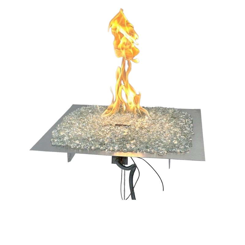 Outdoor Greatroom - 30" x 30" Square Crystal Fire Plus Gas Burner Insert and Plate Kit