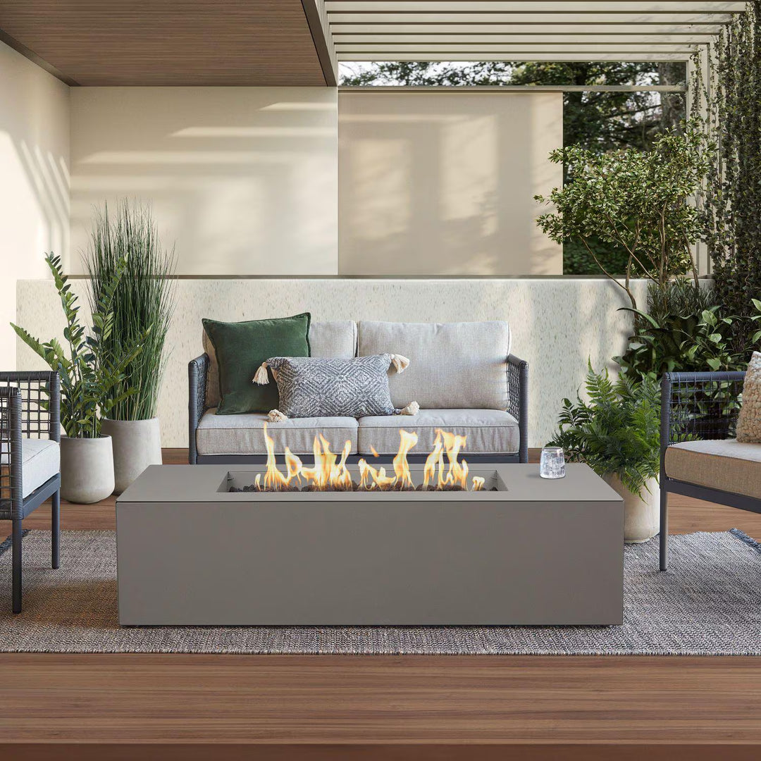 Covewood 58-Inch Low Profile Rectangular Aluminum Natural Gas Fire Pit Table in Cloud Gray (Ships Propane with Conversion Kit)
