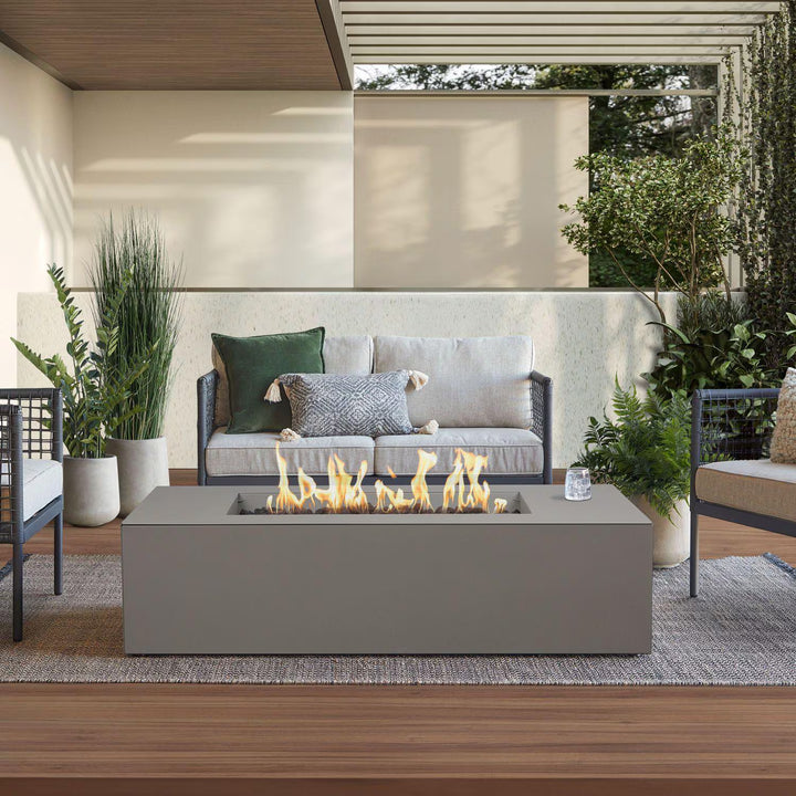 Covewood 58-Inch Low Profile Rectangular Aluminum Natural Gas Fire Pit Table in Cloud Gray (Ships Propane with Conversion Kit)