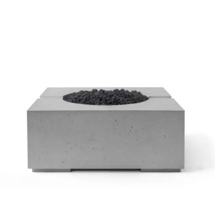 BRAVO 32" Square Outdoor Fire Feature, Sculptural Concrete Gas Fire Pit, Modern Patio Fire Pit