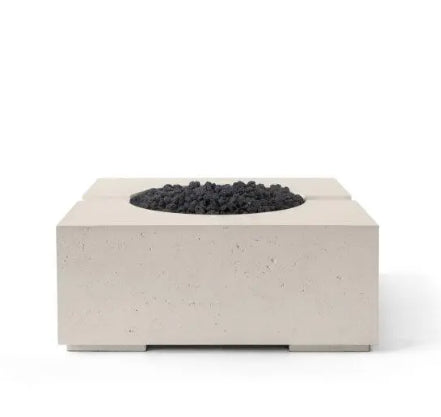 BRAVO 32" Square Outdoor Fire Feature, Sculptural Concrete Gas Fire Pit, Modern Patio Fire Pit