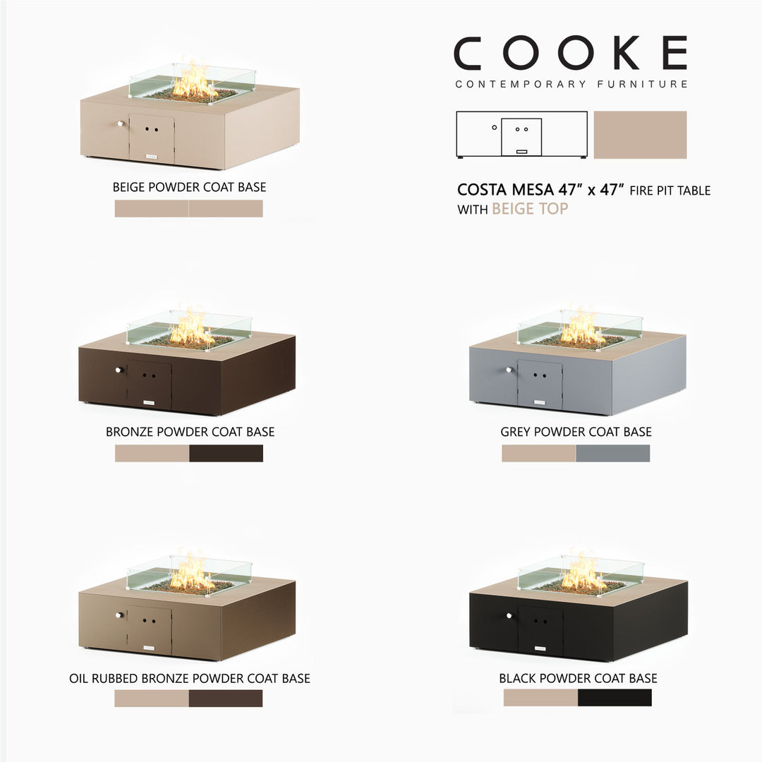 COOKE Costa Mesa Fire Pit Table  47" x 47" x 17"- Aluminum Top