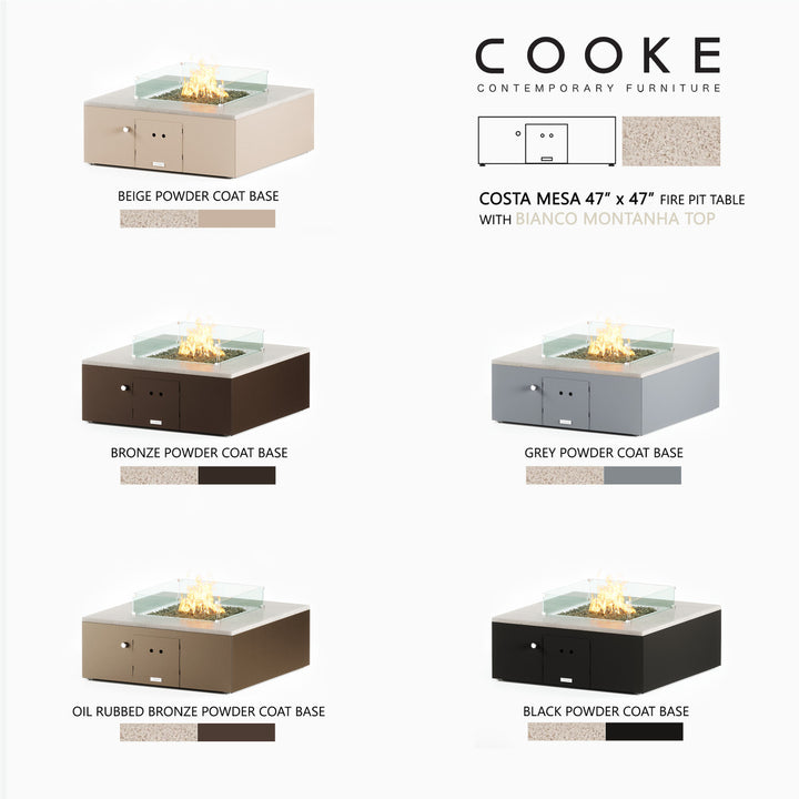 COOKE Costa Mesa Fire Pit Table  47" x 47" x 17" - Stone Top
