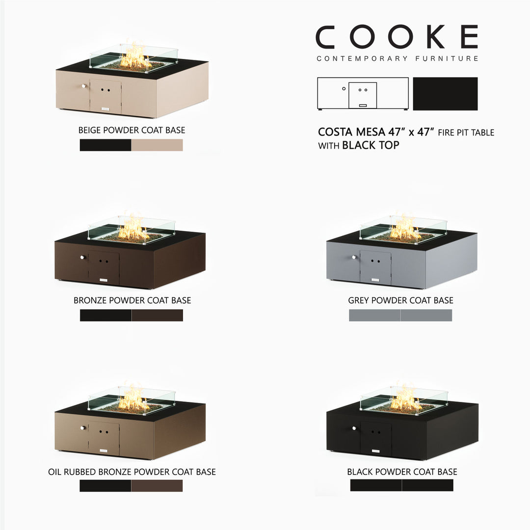 COOKE Costa Mesa Fire Pit Table  47" x 47" x 17"- Aluminum Top