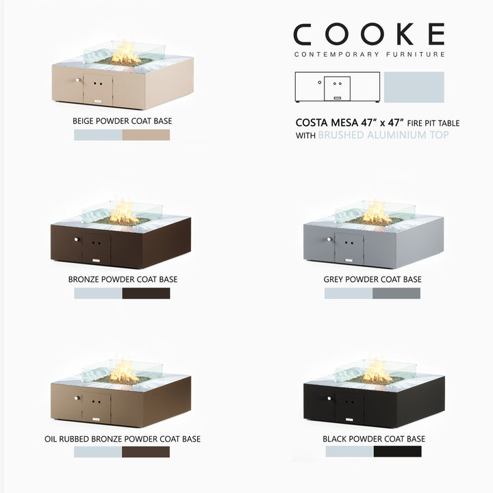 COOKE Costa Mesa Fire Pit Table  47" x 47" x 17"- Aluminum Top