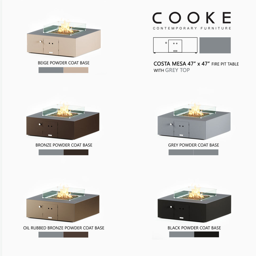 COOKE Costa Mesa Fire Pit Table  47" x 47" x 17"- Aluminum Top