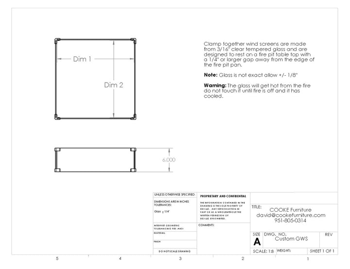 Glass Wind Screen Spec sheet