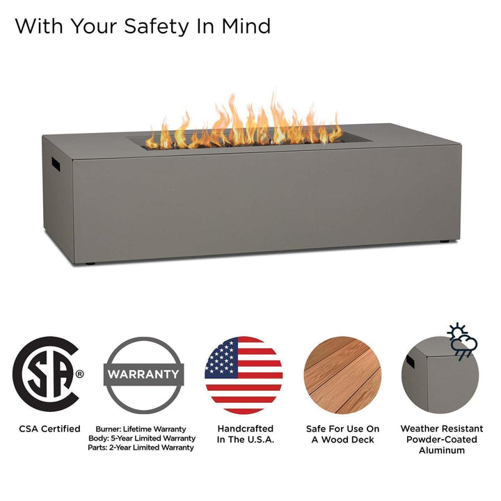 Covewood 58-Inch Low Profile Rectangular Aluminum Natural Gas Fire Pit Table in Cloud Gray (Ships Propane with Conversion Kit)