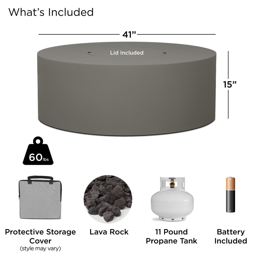 Covewood 41-Inch Round Aluminum Propane Fire Pit Table in Cloud Gray