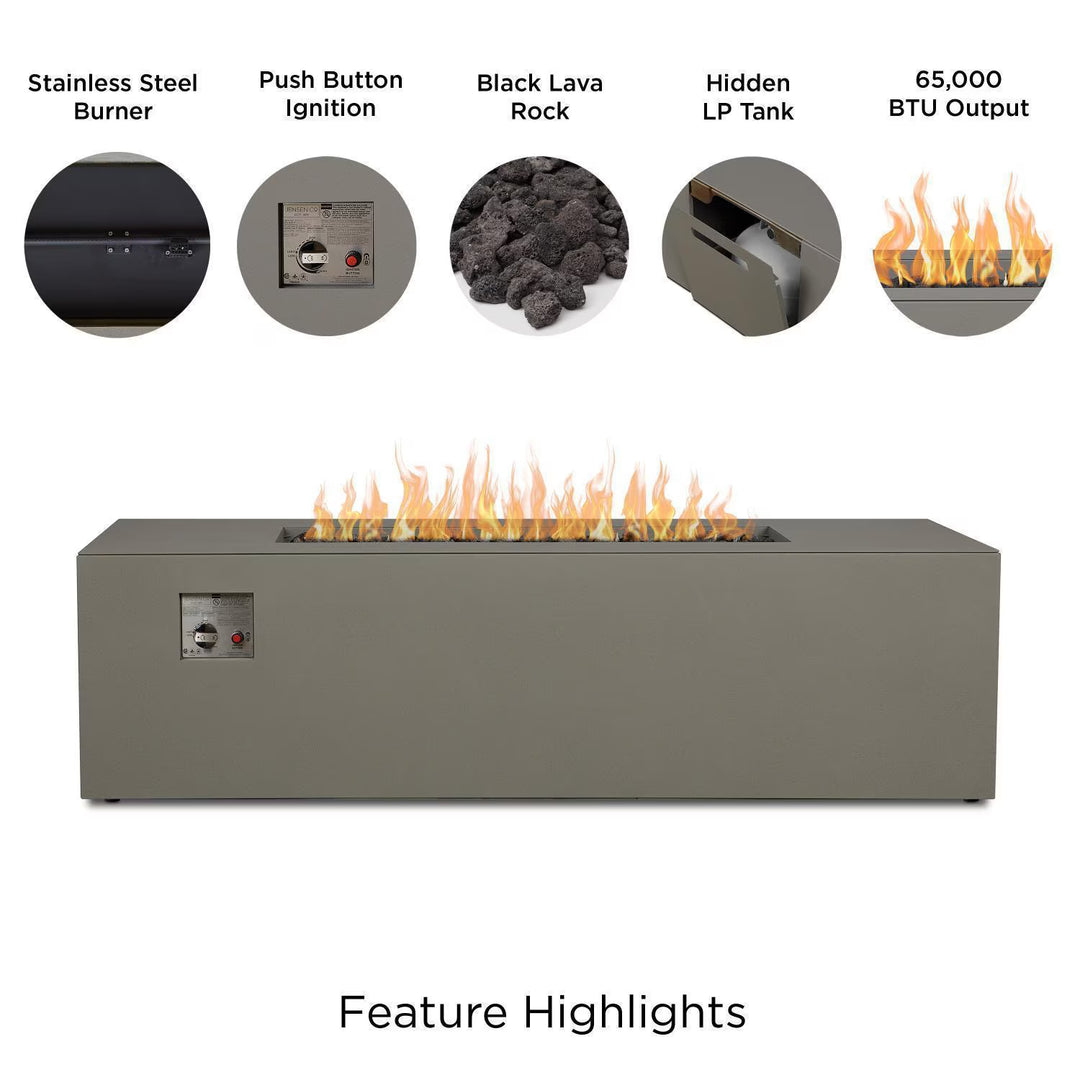 Real Flame 72-Inch Rectangular Aluminum Propane Fire Pit Table – Cloud Gray