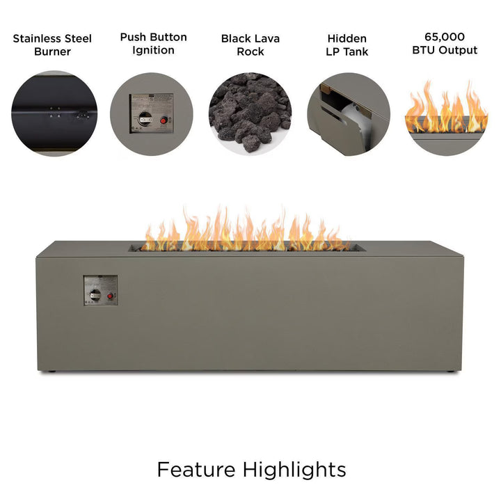 Real Flame 72-Inch Rectangular Aluminum Propane Fire Pit Table – Cloud Gray