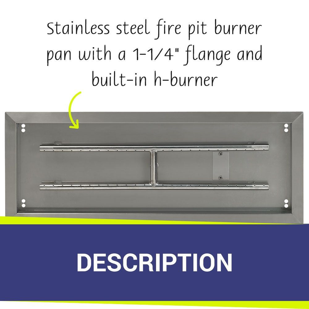 American Fire Glass Stainless Steel Drop-In Fire Pit Pan - Rectangular  - SS-AFPP-30