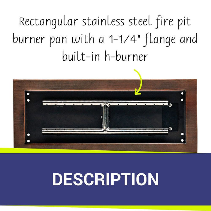 American Fire Glass 18" x 6" Oil Rubbed Bronze Rectangular Drop-In Fire Pit Pan - OB-AFPP-18