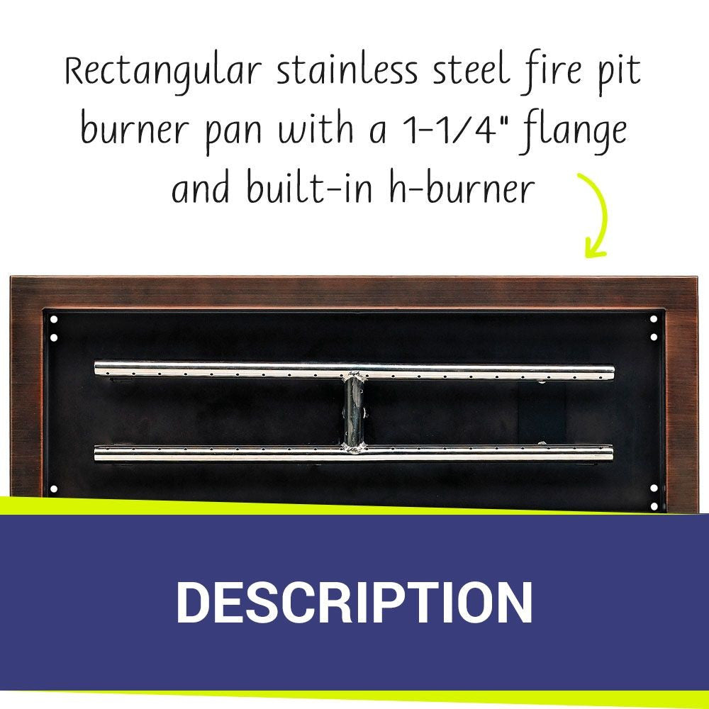 American Fire Glass 24" x 8" Rectangular Oil Rubbed Bronze Drop-In Fire Pit Pan - OB-AFPP-24