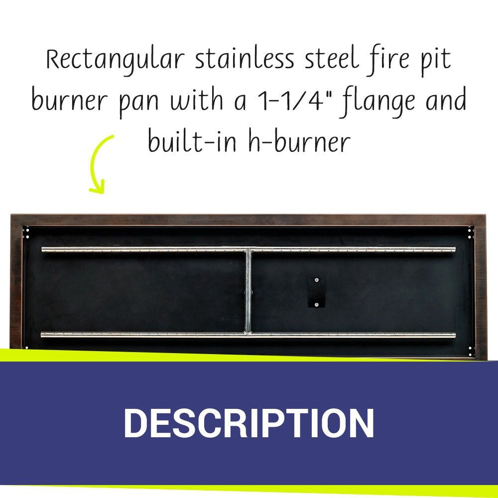 American Fire Glass Rectangular Oil Rubbed Bronze Drop-in Pan with Burner - OB-AFPP-48