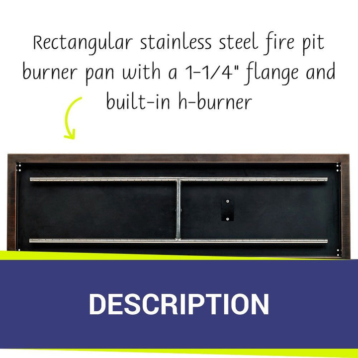 American Fire Glass Rectangular Oil Rubbed Bronze Drop-in Pan with Burner - OB-AFPP-48