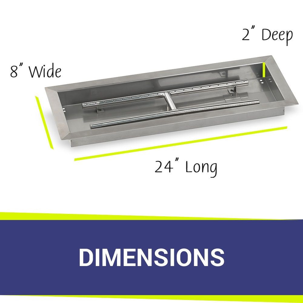 American Fire Glass Stainless Steel Drop-In Fire Pit Pan - Rectangular - SS-AFPP-24