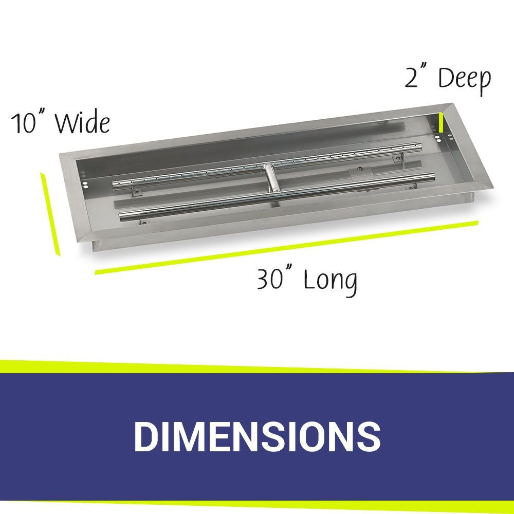 American Fire Glass Stainless Steel Drop-In Fire Pit Pan - Rectangular  - SS-AFPP-30