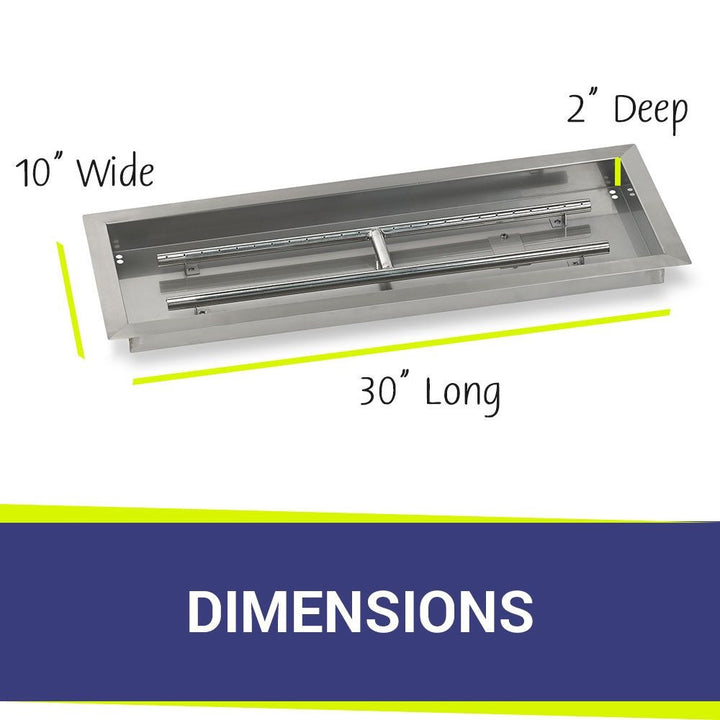 American Fire Glass Stainless Steel Drop-In Fire Pit Pan - Rectangular  - SS-AFPP-30
