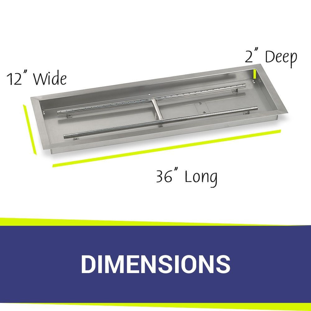 American Fire Glass Stainless Steel Drop-In Fire Pit Pan - Rectangular - SS-AFPP-36