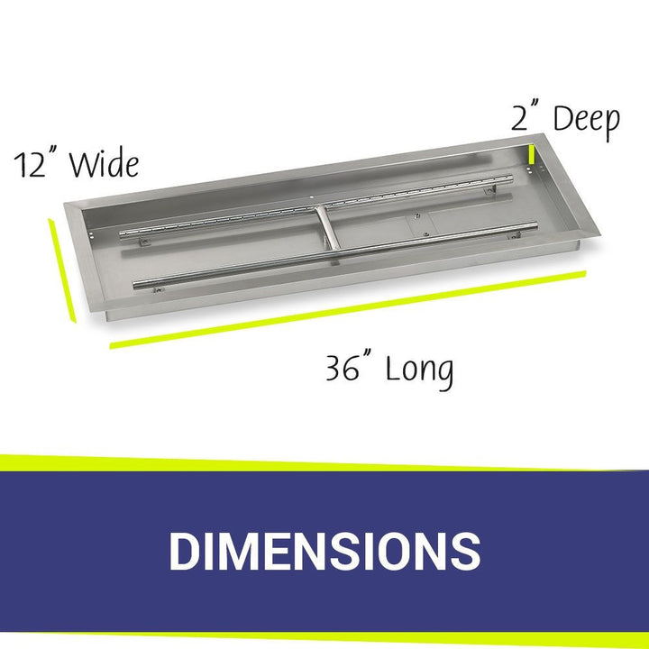 American Fire Glass Stainless Steel Drop-In Fire Pit Pan - Rectangular - SS-AFPP-36
