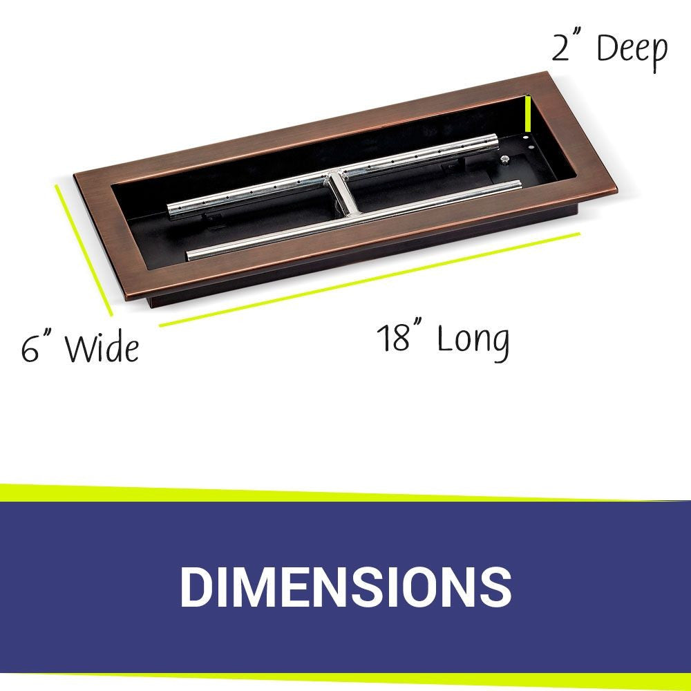 American Fire Glass 18" x 6" Oil Rubbed Bronze Rectangular Drop-In Fire Pit Pan - OB-AFPP-18