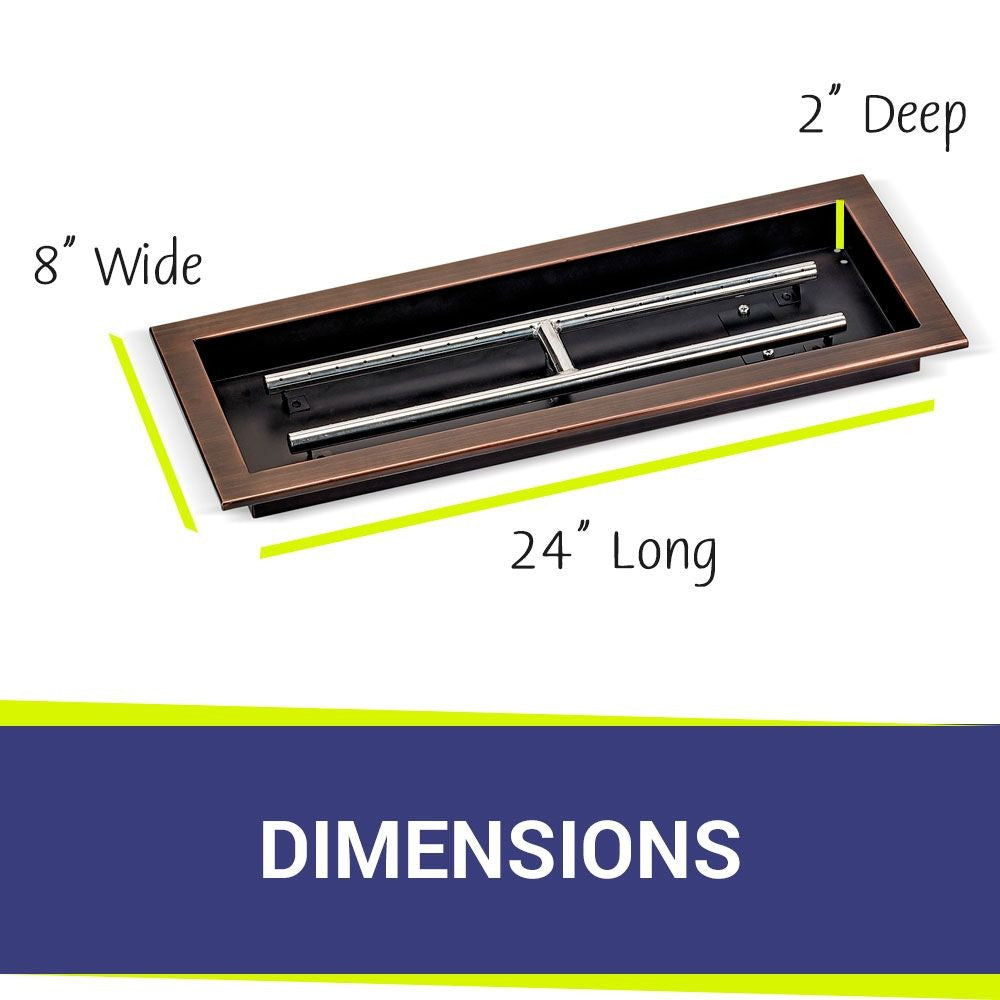 American Fire Glass 24" x 8" Rectangular Oil Rubbed Bronze Drop-In Fire Pit Pan - OB-AFPP-24