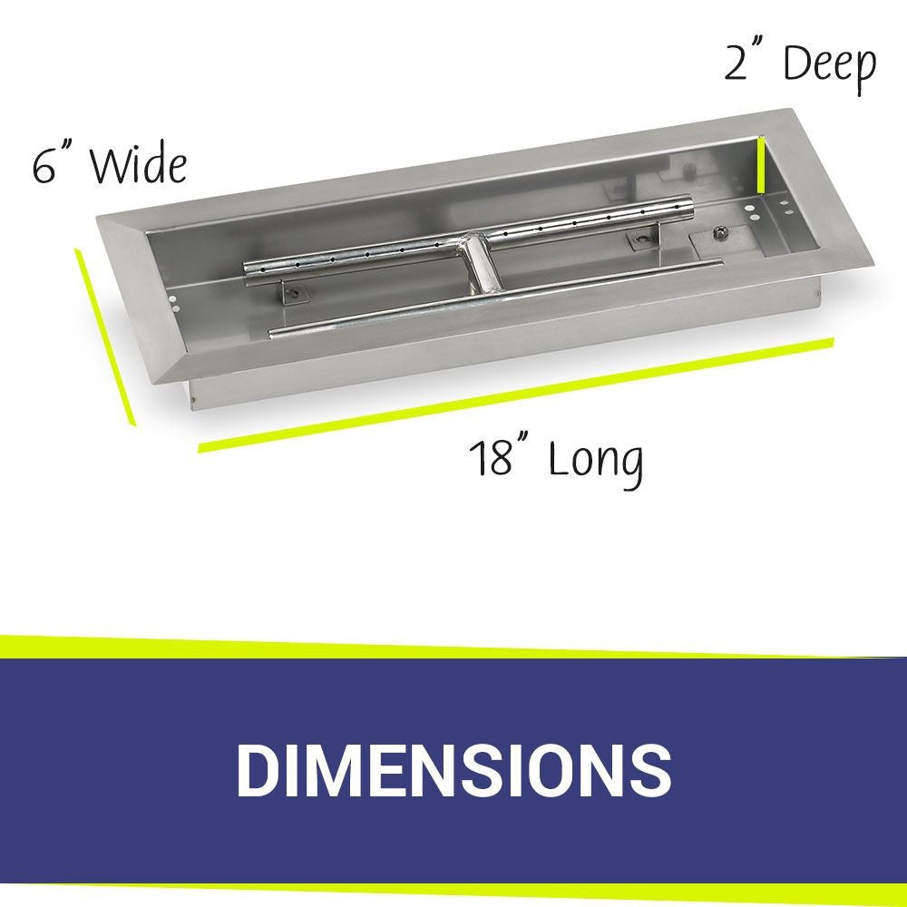 American Fire Glass 18" x 6" Stainless Steel Rectangular Drop-In Fire Pit Pan