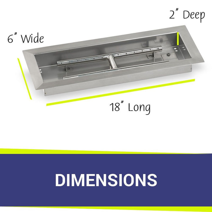 American Fire Glass 18" x 6" Stainless Steel Rectangular Drop-In Fire Pit Pan