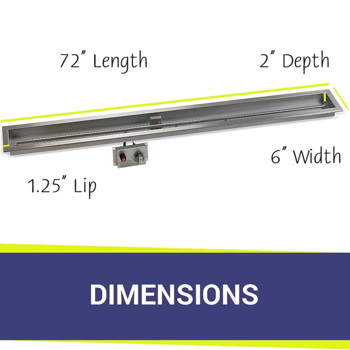 American Fire Glass 72" x 6" Linear Stainless Steel Drop-in Fire Pit Pan With Electric Ignition System kit, CSA Certified - Bundle