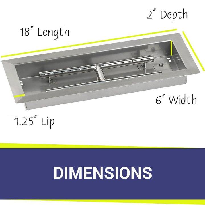 American Fire Glass 18" x 6" Rectangular Stainless Steel Drop-In Pan with AWEIS System - Bundle