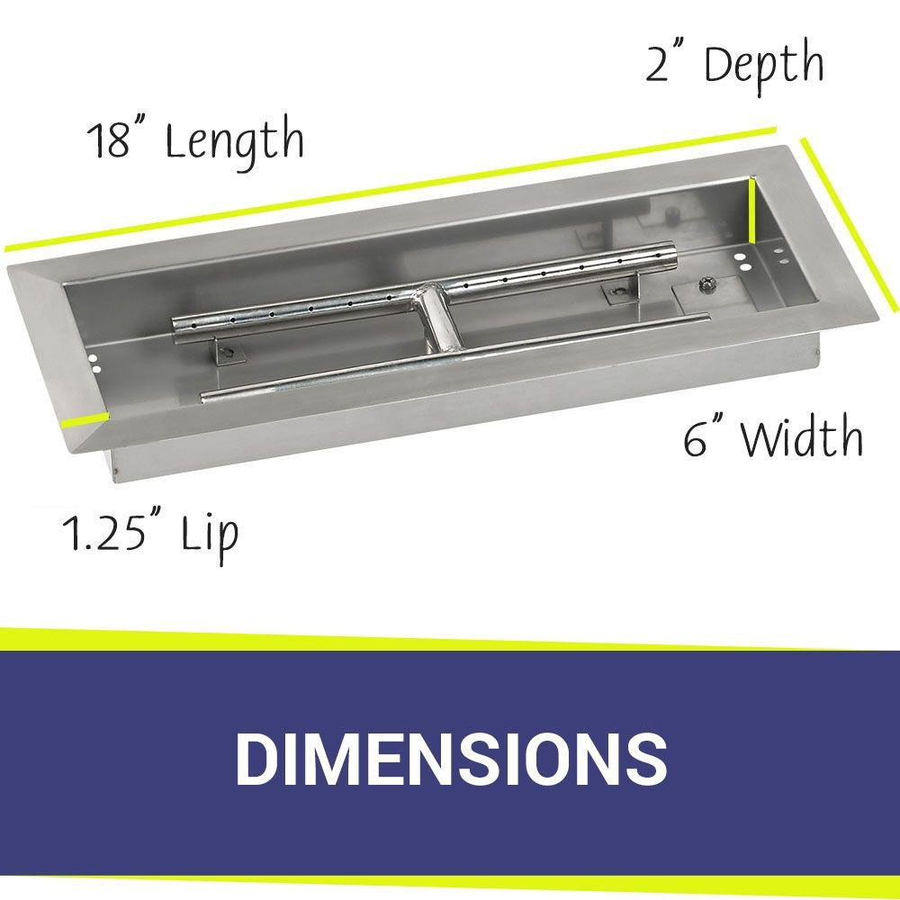 American Fire Glass 18" x 6" Rectangular Stainless Steel Drop-In Pan with AWEIS System
