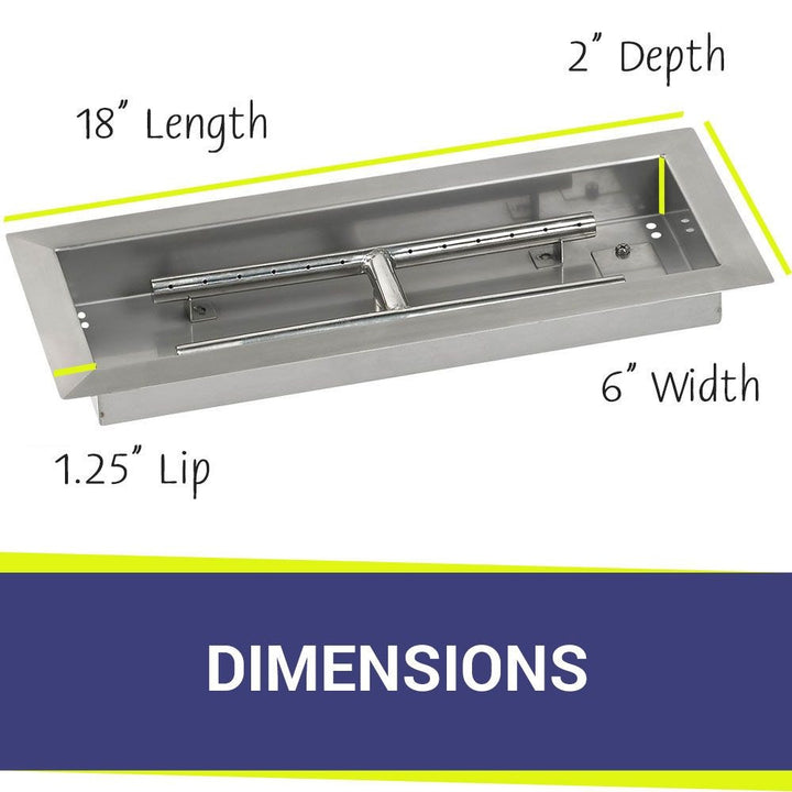 American Fire Glass 18" x 6" Rectangular Stainless Steel Drop-In Pan with AWEIS System